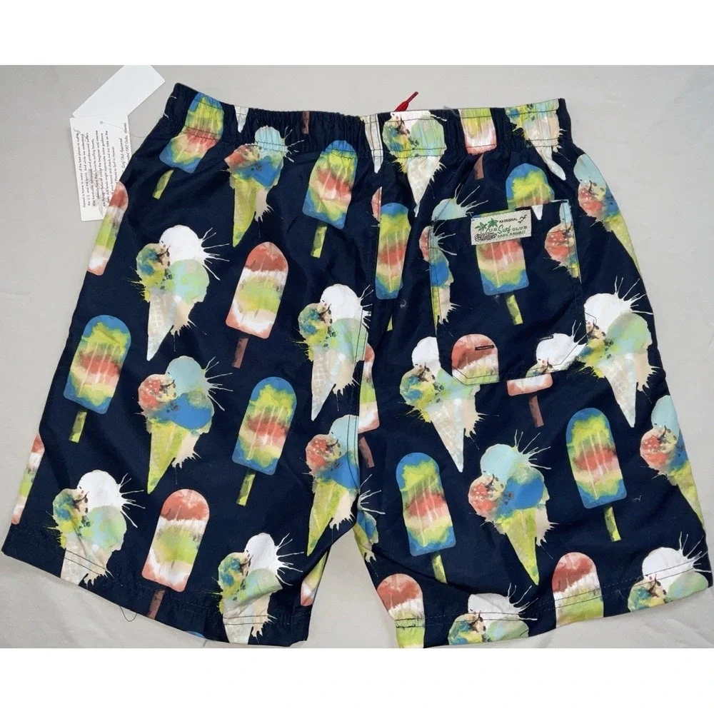 NWT Men's U.S. Surf Club Oahu, Hawaii Ice Cream‎ Cone Lined Swim Trunks - Small